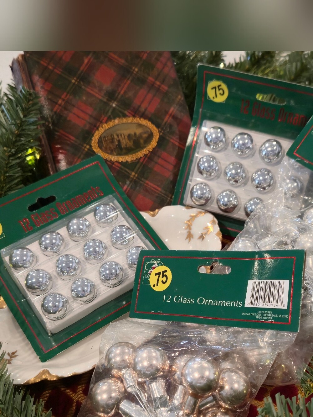 Vintage Glass Ornaments - Silver Christmas Picks & Standard Mini Ornaments